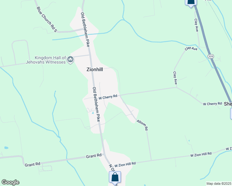 map of restaurants, bars, coffee shops, grocery stores, and more near 2912 Allison Road in Quakertown
