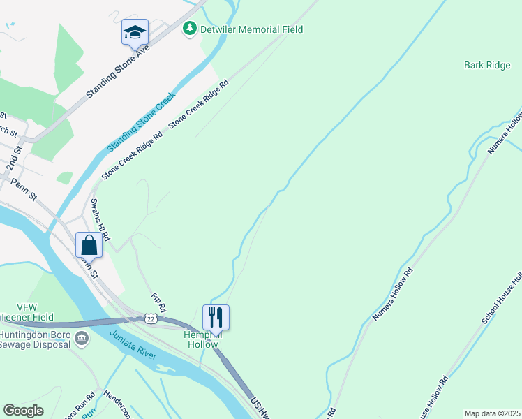 map of restaurants, bars, coffee shops, grocery stores, and more near 10374 Krepps Lane in Huntingdon