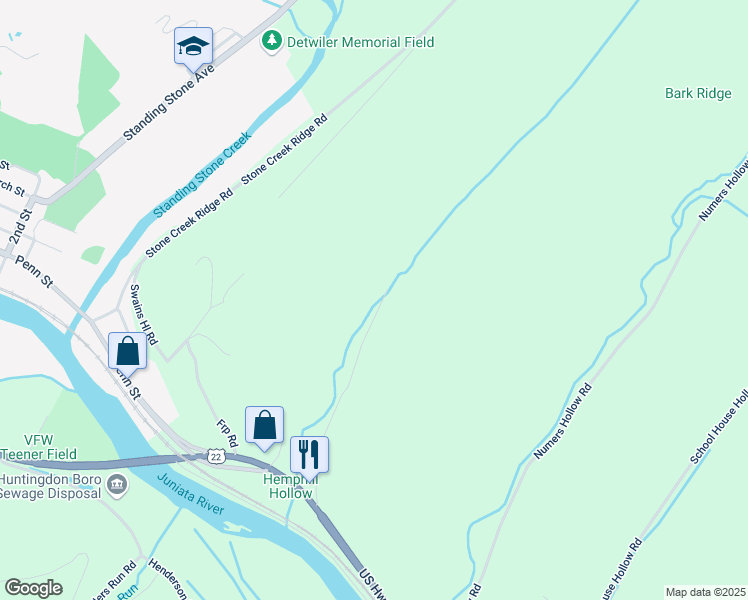 map of restaurants, bars, coffee shops, grocery stores, and more near 10374 Krepps Lane in Huntingdon