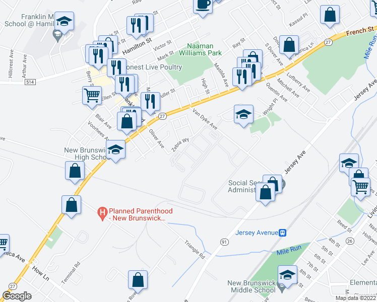 map of restaurants, bars, coffee shops, grocery stores, and more near 618 Edpas Road in New Brunswick