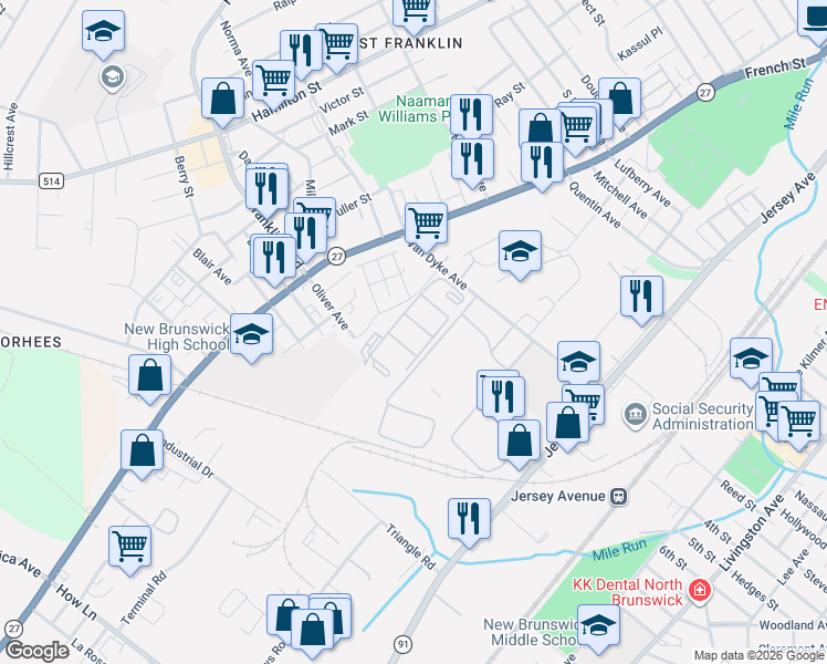 map of restaurants, bars, coffee shops, grocery stores, and more near 431 Edpas Road in New Brunswick