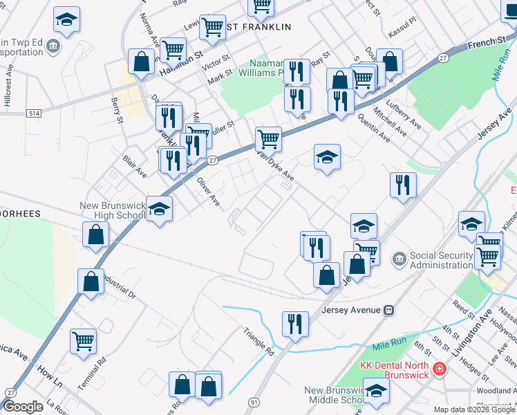 map of restaurants, bars, coffee shops, grocery stores, and more near 431 Edpas Road in New Brunswick
