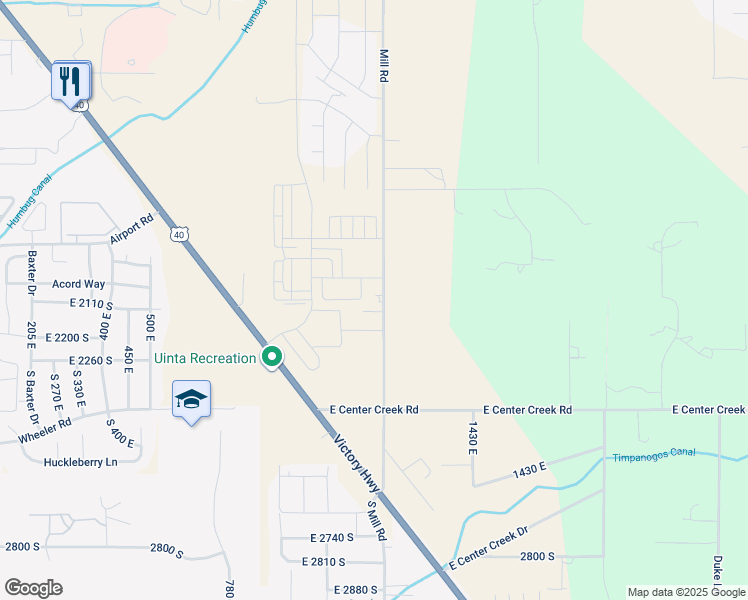 map of restaurants, bars, coffee shops, grocery stores, and more near 2096 South Mill Road in Heber City