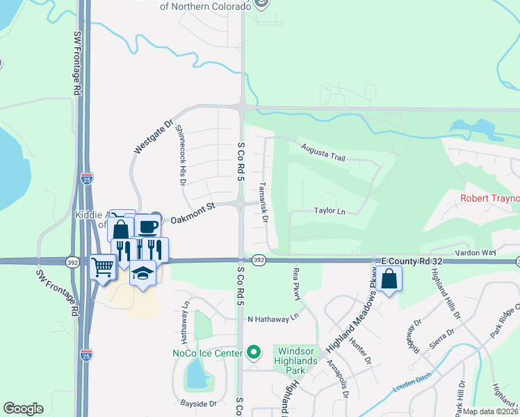 map of restaurants, bars, coffee shops, grocery stores, and more near 7422 Tamarisk Drive in Fort Collins