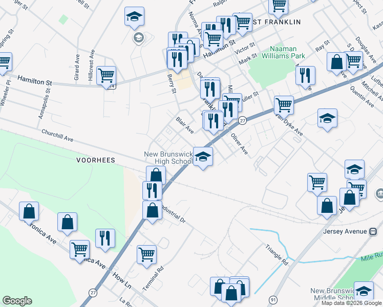 map of restaurants, bars, coffee shops, grocery stores, and more near 863 Somerset Street in Franklin Township