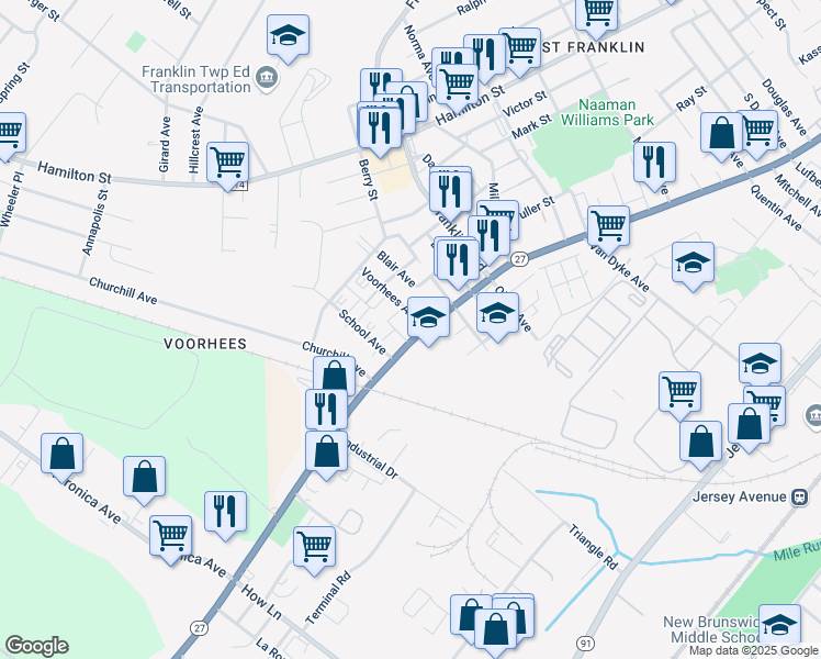 map of restaurants, bars, coffee shops, grocery stores, and more near 863 Somerset Street in Franklin Township
