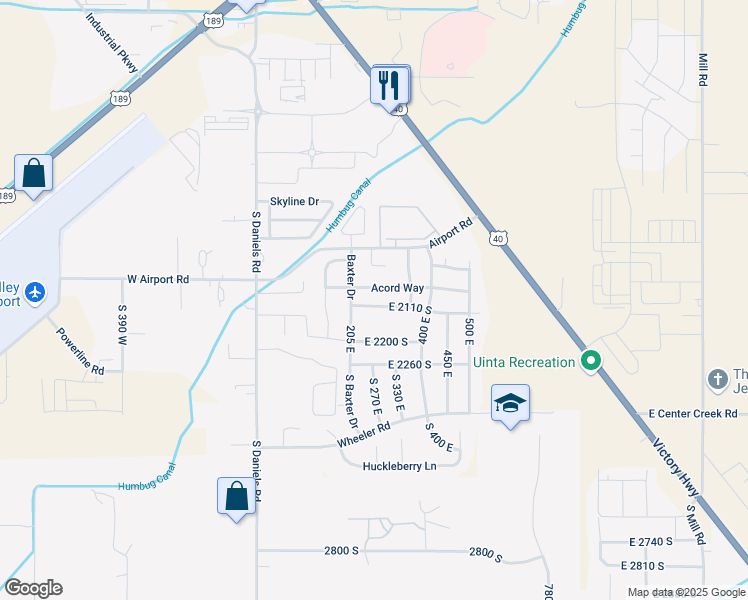map of restaurants, bars, coffee shops, grocery stores, and more near 271 East 2110 South in Heber City