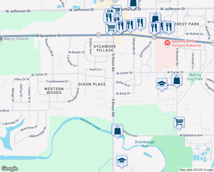 map of restaurants, bars, coffee shops, grocery stores, and more near 524 Stegall Drive in Kokomo