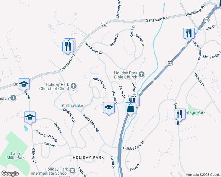 map of restaurants, bars, coffee shops, grocery stores, and more near 4845 Havana Dr in Pittsburgh