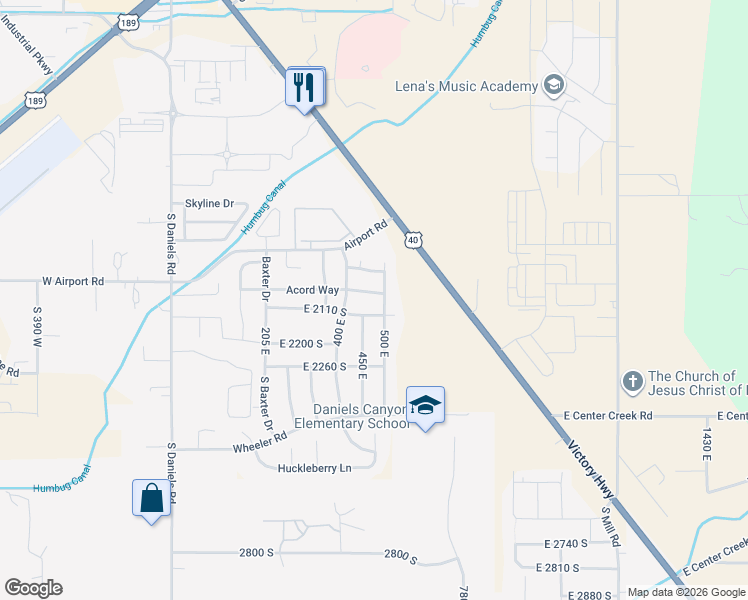 map of restaurants, bars, coffee shops, grocery stores, and more near 474 East Acord Way in Heber City