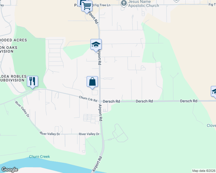 map of restaurants, bars, coffee shops, grocery stores, and more near 20530 Duryee Lane in Redding
