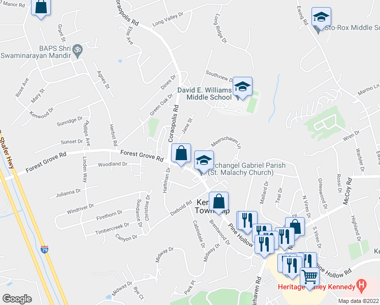 map of restaurants, bars, coffee shops, grocery stores, and more near 15 Utz Ln in Coraopolis