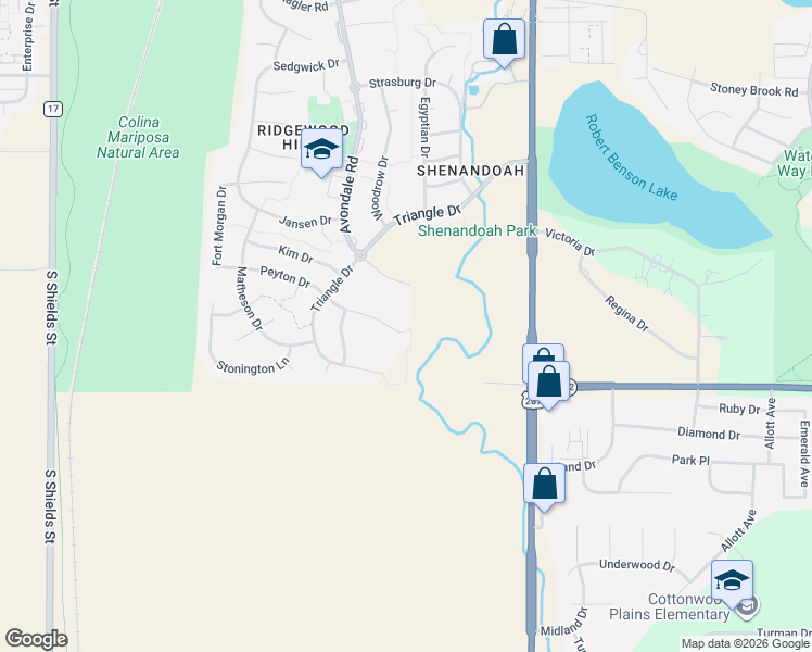 map of restaurants, bars, coffee shops, grocery stores, and more near 302 Peyton Drive in Fort Collins