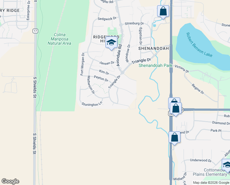 map of restaurants, bars, coffee shops, grocery stores, and more near 7421 Fountain Drive in Fort Collins