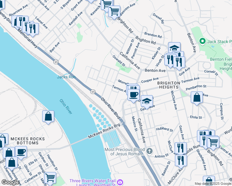 map of restaurants, bars, coffee shops, grocery stores, and more near 3742 Hiawatha Street in Pittsburgh