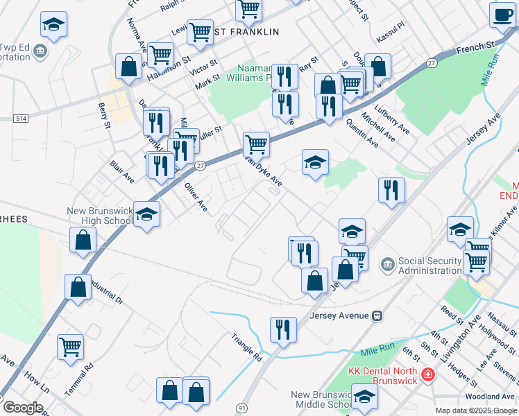 map of restaurants, bars, coffee shops, grocery stores, and more near 431 Edpas Road in New Brunswick