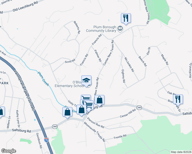 map of restaurants, bars, coffee shops, grocery stores, and more near 219 Center New Texas Road in Pittsburgh