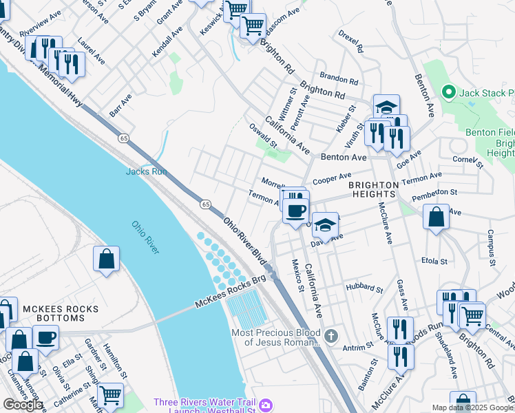 map of restaurants, bars, coffee shops, grocery stores, and more near 3742 Hiawatha Street in Pittsburgh