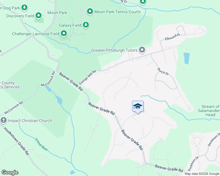 map of restaurants, bars, coffee shops, grocery stores, and more near 126 Hunter's Run Drive in Allegheny County