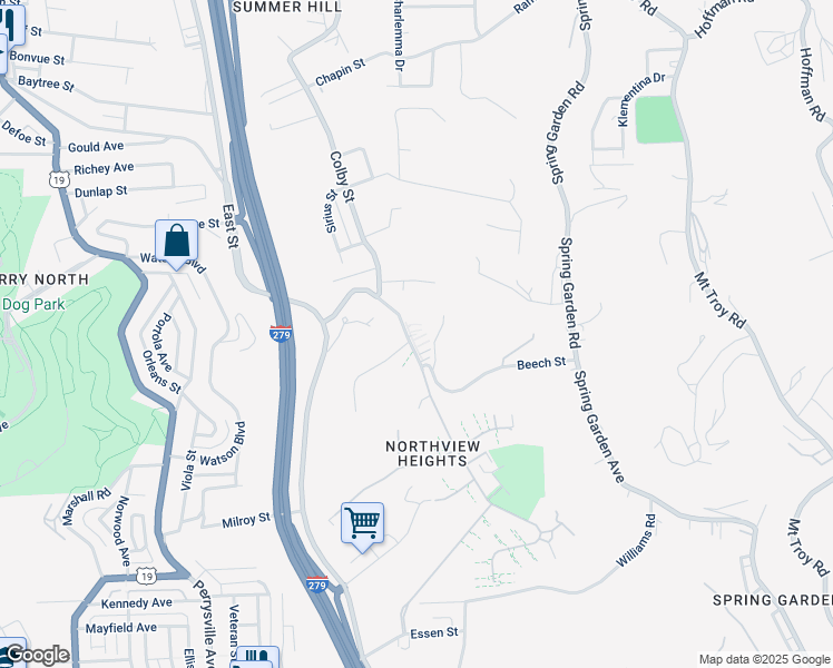 map of restaurants, bars, coffee shops, grocery stores, and more near 319 Mount Pleasant Road in Pittsburgh