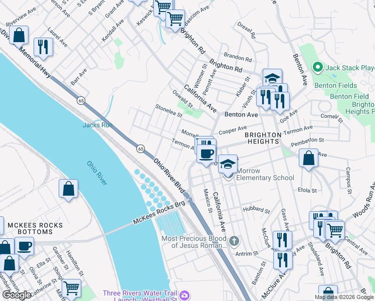 map of restaurants, bars, coffee shops, grocery stores, and more near 1809 Termon Avenue in Pittsburgh
