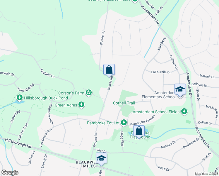 map of restaurants, bars, coffee shops, grocery stores, and more near 244 Woods Road in Somerset County
