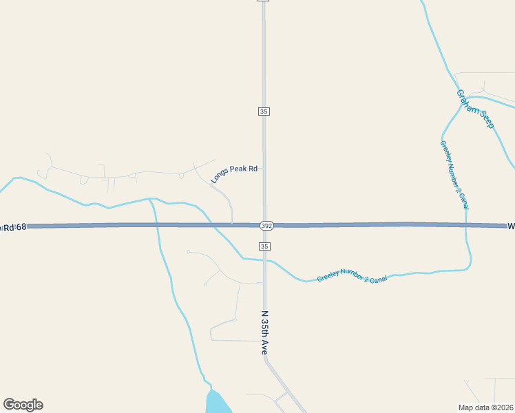 map of restaurants, bars, coffee shops, grocery stores, and more near 33051 County Road 35 in Greeley