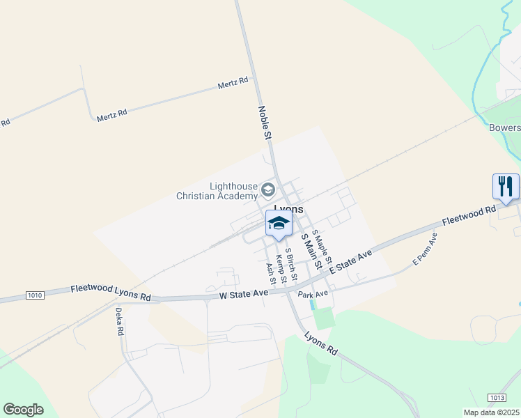 map of restaurants, bars, coffee shops, grocery stores, and more near West Mill Street in Lyons