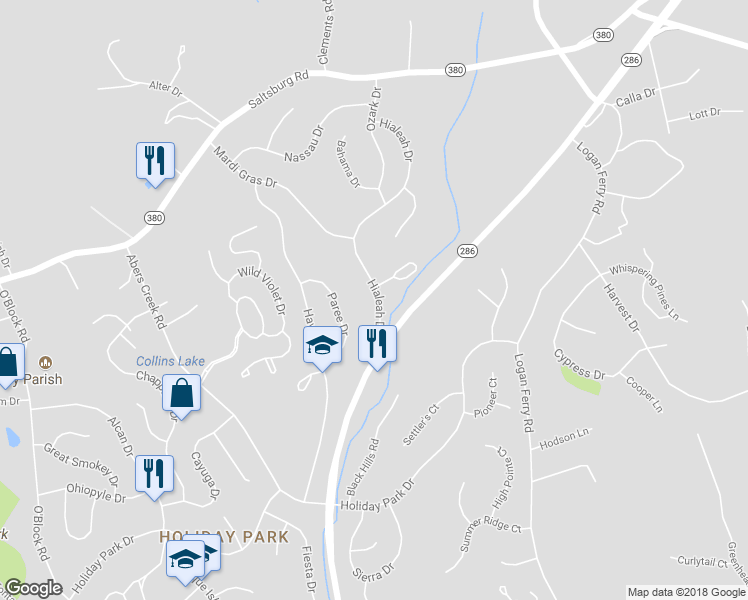 map of restaurants, bars, coffee shops, grocery stores, and more near 4831 Hialeah Drive in Pittsburgh