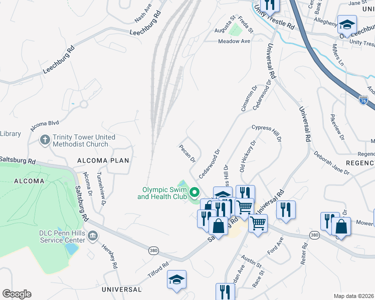 map of restaurants, bars, coffee shops, grocery stores, and more near 16 Pecan Drive in Pittsburgh
