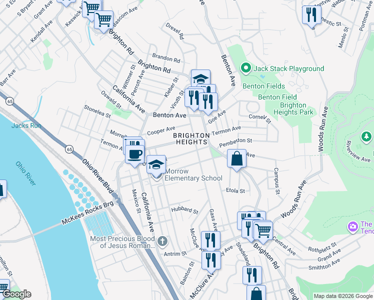map of restaurants, bars, coffee shops, grocery stores, and more near 1420 Orchlee Street in Pittsburgh