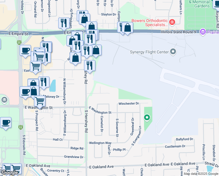 map of restaurants, bars, coffee shops, grocery stores, and more near 10 Heartland Drive in Bloomington