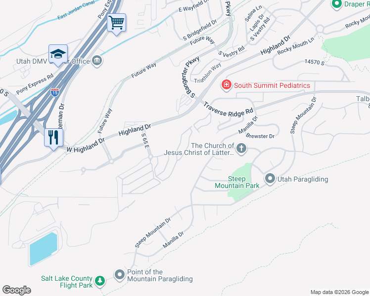 map of restaurants, bars, coffee shops, grocery stores, and more near 14823 175 East in Draper