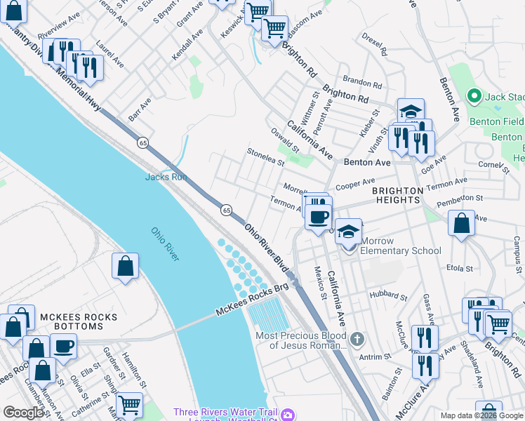 map of restaurants, bars, coffee shops, grocery stores, and more near 3742 Hiawatha Street in Pittsburgh