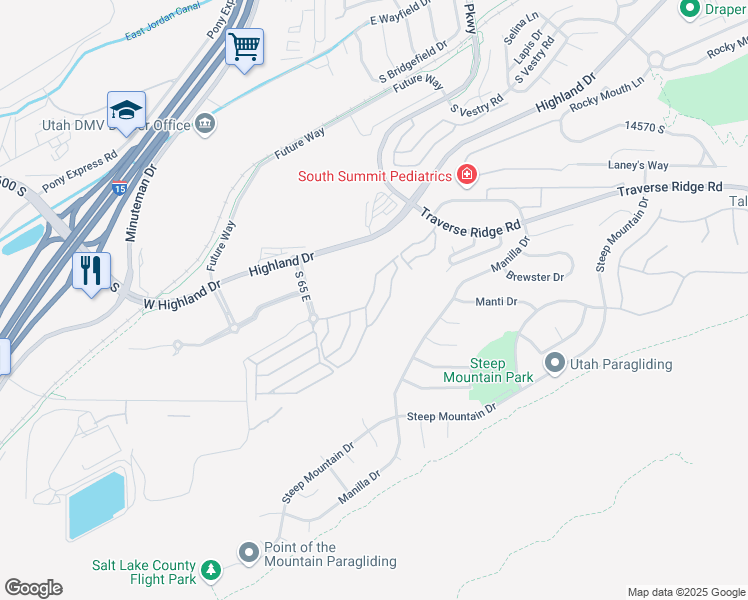 map of restaurants, bars, coffee shops, grocery stores, and more near 14819 South Chandlerpoint Way in Draper