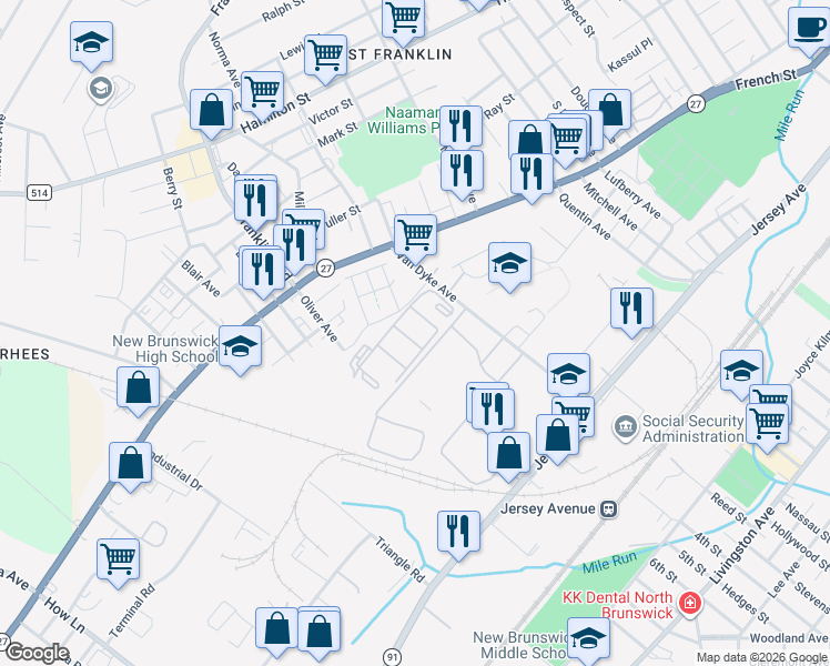 map of restaurants, bars, coffee shops, grocery stores, and more near 431 Edpas Road in New Brunswick