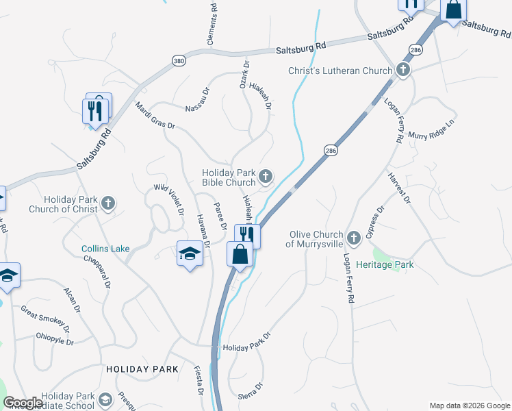 map of restaurants, bars, coffee shops, grocery stores, and more near 4831 Hialeah Drive in Pittsburgh