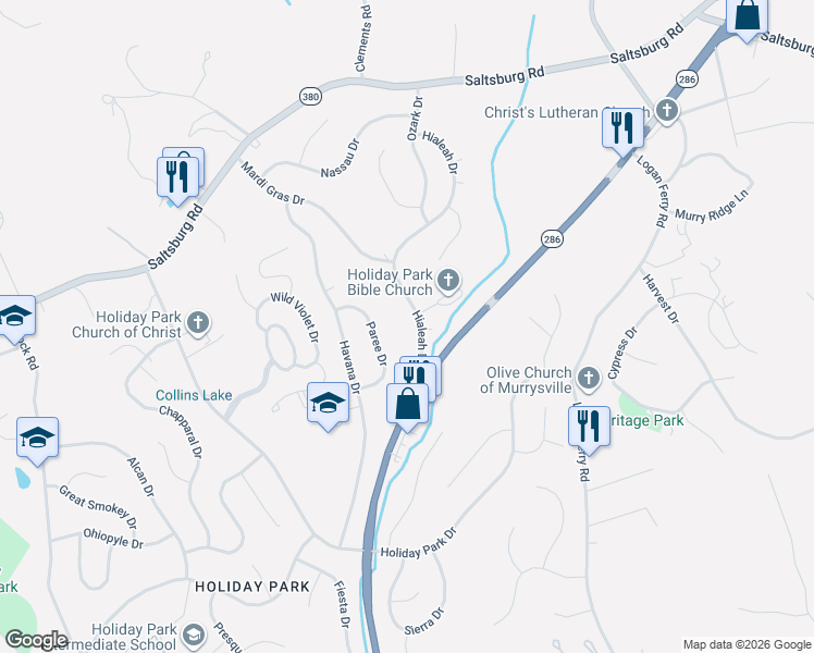 map of restaurants, bars, coffee shops, grocery stores, and more near 4831 Hialeah Drive in Pittsburgh