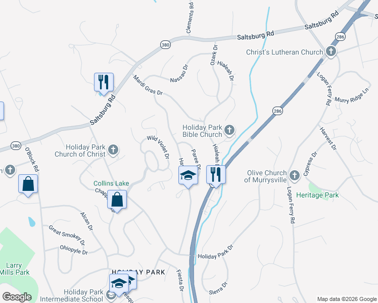map of restaurants, bars, coffee shops, grocery stores, and more near 156 Paree Drive in Pittsburgh