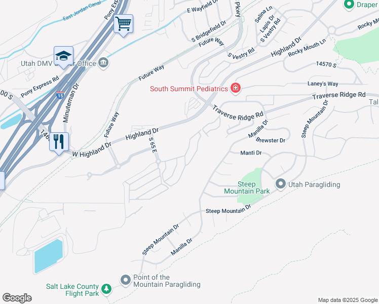 map of restaurants, bars, coffee shops, grocery stores, and more near 14819 South Chandlerpoint Way in Draper