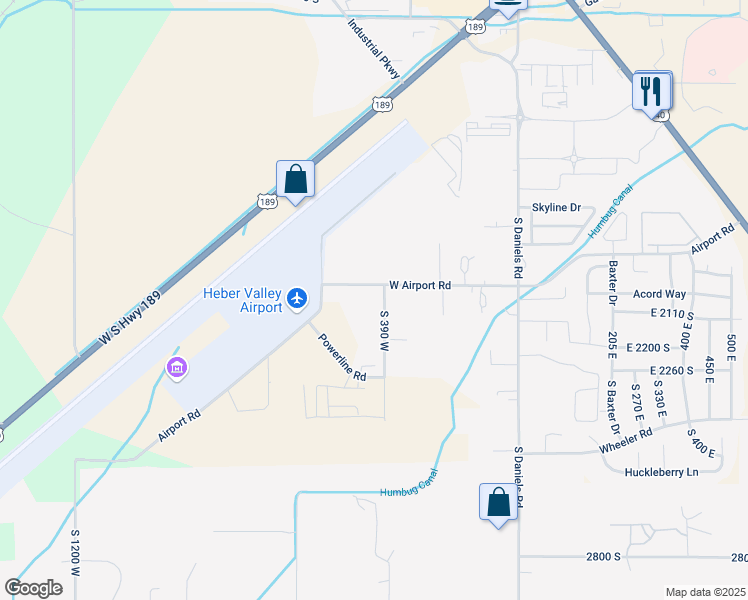 map of restaurants, bars, coffee shops, grocery stores, and more near 435 South Airport Road in Heber City