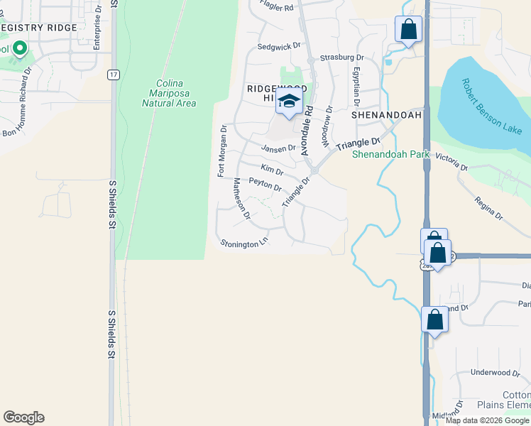 map of restaurants, bars, coffee shops, grocery stores, and more near 609 Hillrose Court in Fort Collins