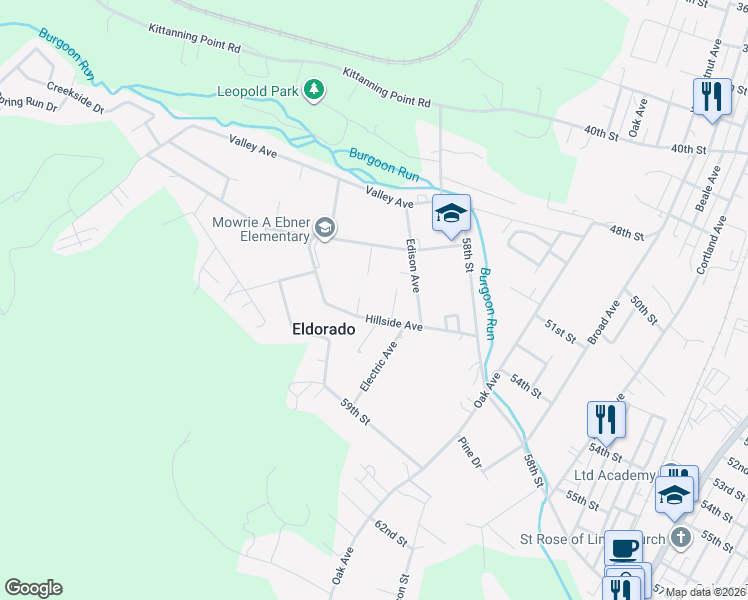 map of restaurants, bars, coffee shops, grocery stores, and more near Hillside Avenue in Altoona