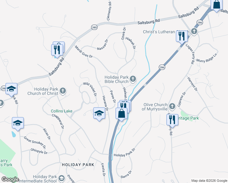 map of restaurants, bars, coffee shops, grocery stores, and more near 156 Paree Drive in Pittsburgh