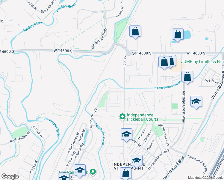 map of restaurants, bars, coffee shops, grocery stores, and more near 1053 West Painted Horse Lane in Bluffdale