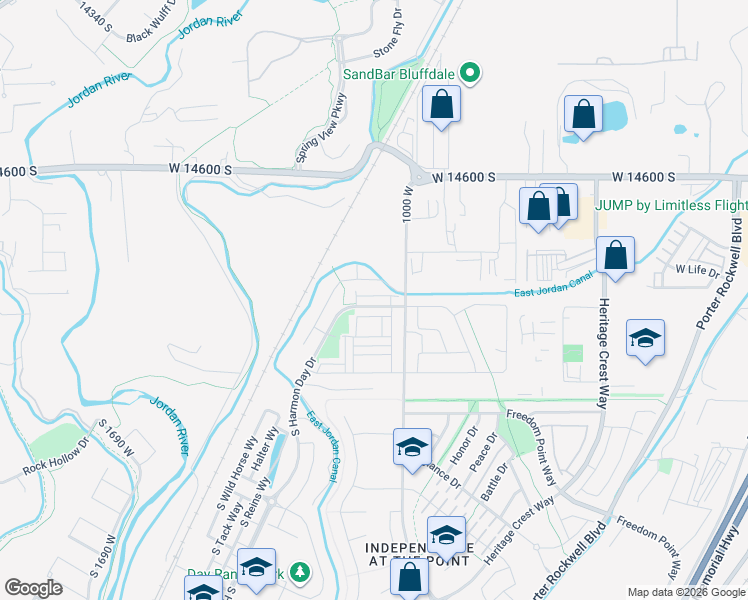 map of restaurants, bars, coffee shops, grocery stores, and more near 1041 West Painted Horse Lane in Bluffdale