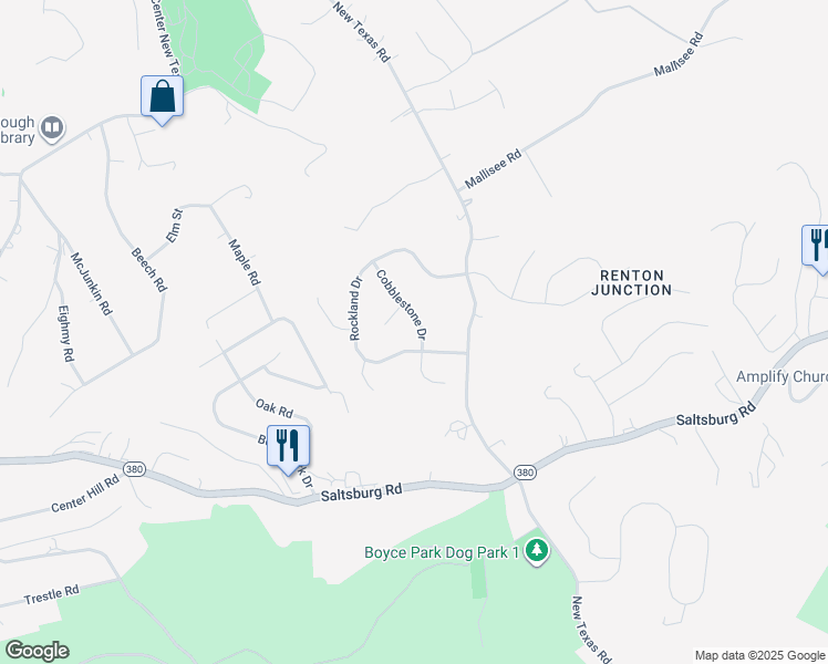 map of restaurants, bars, coffee shops, grocery stores, and more near 103 Cobblestone Drive in Pittsburgh
