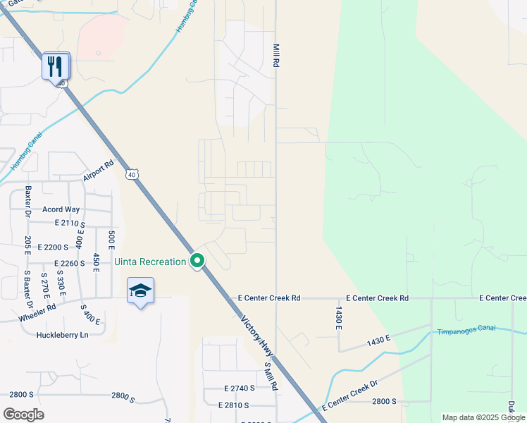 map of restaurants, bars, coffee shops, grocery stores, and more near 2096 South Mill Road in Heber City