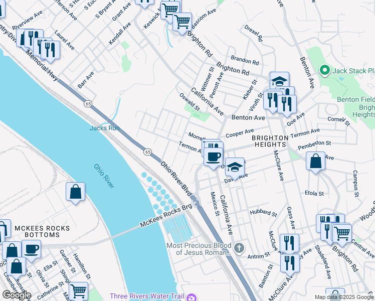 map of restaurants, bars, coffee shops, grocery stores, and more near 3742 Hiawatha Street in Pittsburgh
