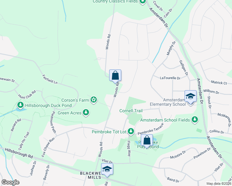 map of restaurants, bars, coffee shops, grocery stores, and more near 244 Woods Road in Somerset County